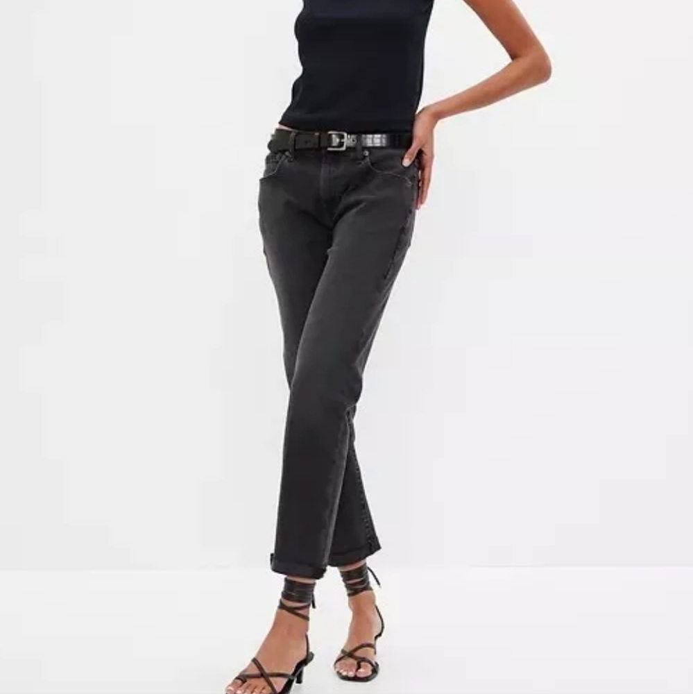 Gap Black Mid Rise Girlfriend Jeans 27 / 4  Ankle Tall Long